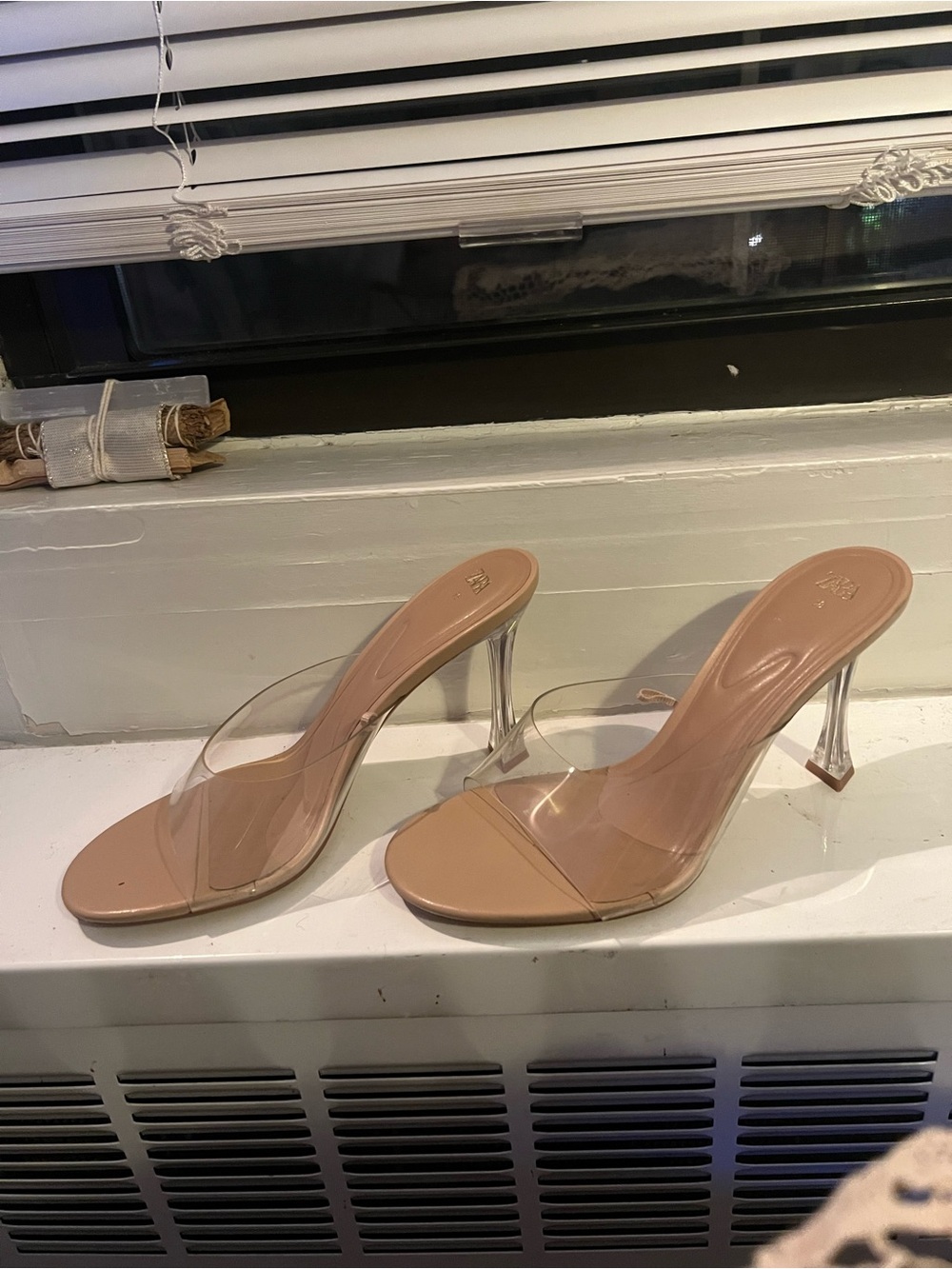 Clear Strap Nude Heel Mule